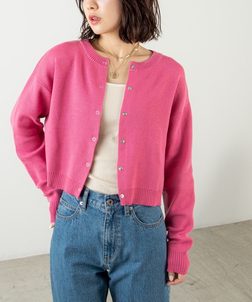 ANGIE（アンジー）の「スナップボタンショート2WAYニットカーディガン（カーディガン/ボレロ・レディース・グリーン/オフホワイト/イエロー/オレンジ/ピンク/ブラック・FREE）」の5枚目の写真