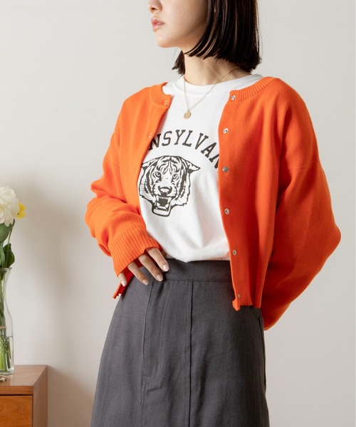 ANGIE（アンジー）の「スナップボタンショート2WAYニットカーディガン（カーディガン/ボレロ・レディース・グリーン/オフホワイト/イエロー/オレンジ/ピンク/ブラック・FREE）」の6枚目の写真