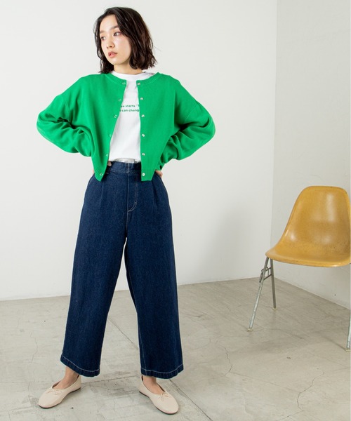 ANGIE（アンジー）の「スナップボタンショート2WAYニットカーディガン（カーディガン/ボレロ・レディース・グリーン/オフホワイト/イエロー/オレンジ/ピンク/ブラック・FREE）」の8枚目の写真