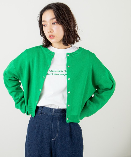 ANGIE（アンジー）の「スナップボタンショート2WAYニットカーディガン（カーディガン/ボレロ・レディース・グリーン/オフホワイト/イエロー/オレンジ/ピンク/ブラック・FREE）」の13枚目の写真