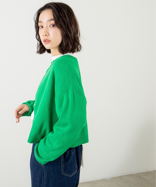 ANGIE（アンジー）の「スナップボタンショート2WAYニットカーディガン（カーディガン/ボレロ・レディース・グリーン/オフホワイト/イエロー/オレンジ/ピンク/ブラック・FREE）」の14枚目の写真