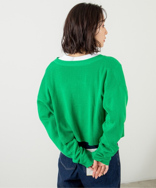 ANGIE（アンジー）の「スナップボタンショート2WAYニットカーディガン（カーディガン/ボレロ・レディース・グリーン/オフホワイト/イエロー/オレンジ/ピンク/ブラック・FREE）」の15枚目の写真