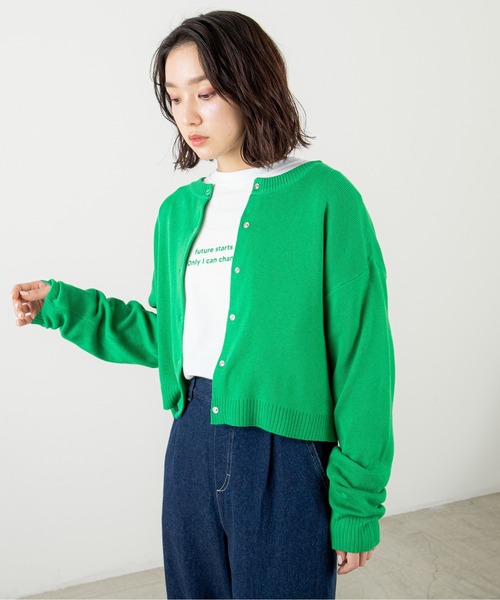 ANGIE（アンジー）の「スナップボタンショート2WAYニットカーディガン（カーディガン/ボレロ・レディース・グリーン/オフホワイト/イエロー/オレンジ/ピンク/ブラック・FREE）」の16枚目の写真
