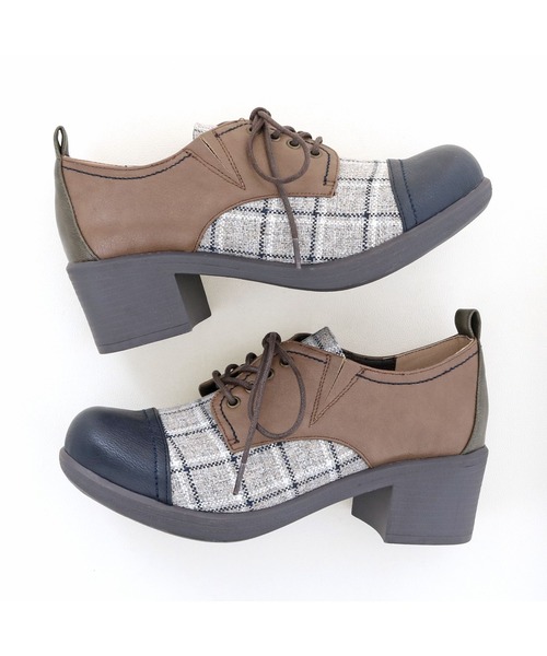 byあしながおじさん（バイアシナガオジサン）の「レースアップシューズ　-8980438_2109（その他シューズ・レディース・チェック/ライトベージュ/ライトブラウン・22.0cm/22.5cm/23.0cm/23.5cm/24.0cm/24.5cm/25.0cm）」の7枚目の写真