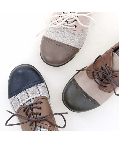 byあしながおじさん（バイアシナガオジサン）の「レースアップシューズ　-8980438_2109（その他シューズ・レディース・チェック/ライトベージュ/ライトブラウン・22.0cm/22.5cm/23.0cm/23.5cm/24.0cm/24.5cm/25.0cm）」の12枚目の写真