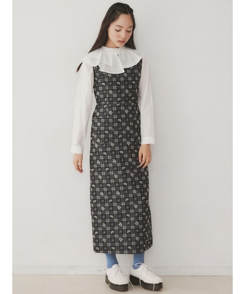 merry jenny（メリージェニー）の「check×flowerジャンパーワンピース（ワンピース・レディース・ピンク/ライトブルー・FREE）」の2枚目の写真