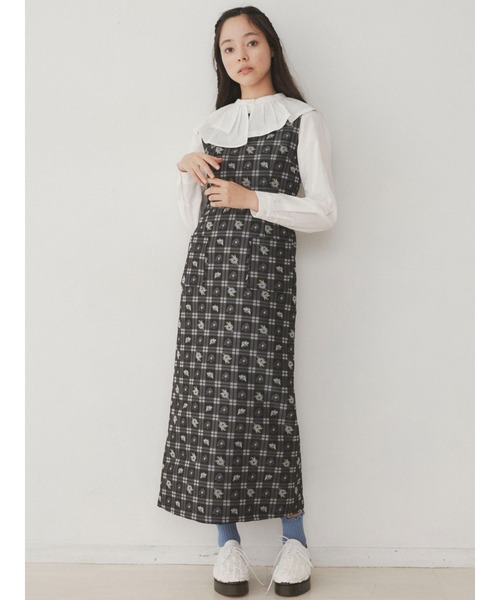 merry jenny（メリージェニー）の「check×flowerジャンパーワンピース（ワンピース・レディース・ピンク/ライトブルー・FREE）」の4枚目の写真