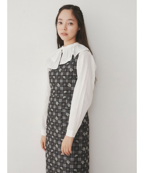 merry jenny（メリージェニー）の「check×flowerジャンパーワンピース（ワンピース・レディース・ピンク/ライトブルー・FREE）」の6枚目の写真