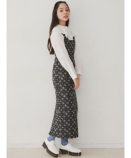 merry jenny（メリージェニー）の「check×flowerジャンパーワンピース（ワンピース・レディース・ピンク/ライトブルー・FREE）」の9枚目の写真