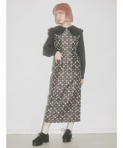 merry jenny（メリージェニー）の「check×flowerジャンパーワンピース（ワンピース・レディース・ピンク/ライトブルー・FREE）」の13枚目の写真