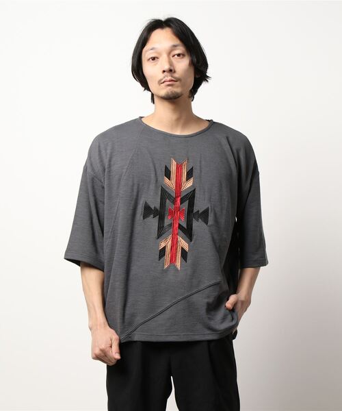 チャイハネ(チャイハネ)の「【チャイハネ】オルテガ柄刺繍メンズTシャツ(Tシャツ/カットソー・メンズ・ホワイト/ネイビー/グレー/イエロー・FREE)」の8枚目の写真