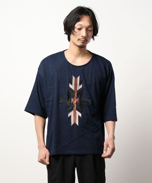 チャイハネ(チャイハネ)の「【チャイハネ】オルテガ柄刺繍メンズTシャツ(Tシャツ/カットソー・メンズ・ホワイト/ネイビー/グレー/イエロー・FREE)」の12枚目の写真