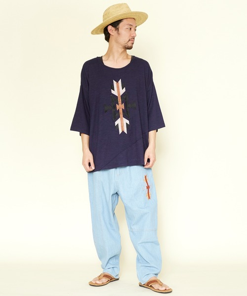 チャイハネ(チャイハネ)の「【チャイハネ】オルテガ柄刺繍メンズTシャツ(Tシャツ/カットソー・メンズ・ホワイト/ネイビー/グレー/イエロー・FREE)」の13枚目の写真