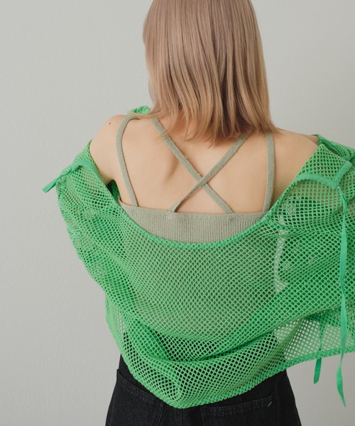Kastane（カスタネ）の「【前後2way】メッシュパッチワーク2WAYカーディガン（カーディガン/ボレロ・レディース・ホワイト/グリーン・FREE）」の9枚目の写真