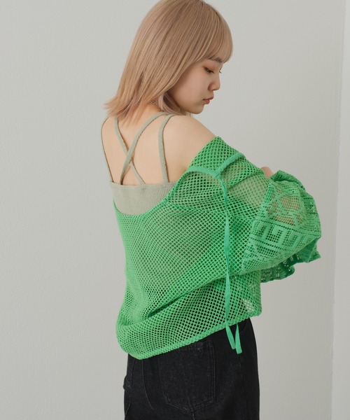 Kastane（カスタネ）の「【前後2way】メッシュパッチワーク2WAYカーディガン（カーディガン/ボレロ・レディース・ホワイト/グリーン・FREE）」の12枚目の写真
