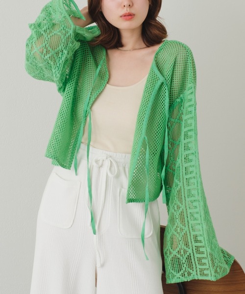 Kastane（カスタネ）の「【前後2way】メッシュパッチワーク2WAYカーディガン（カーディガン/ボレロ・レディース・ホワイト/グリーン・FREE）」の16枚目の写真