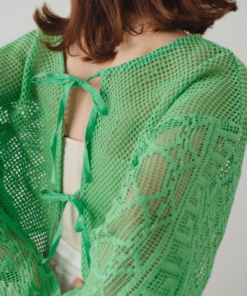 Kastane（カスタネ）の「【前後2way】メッシュパッチワーク2WAYカーディガン（カーディガン/ボレロ・レディース・ホワイト/グリーン・FREE）」の15枚目の写真