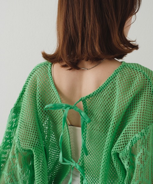 Kastane（カスタネ）の「【前後2way】メッシュパッチワーク2WAYカーディガン（カーディガン/ボレロ・レディース・ホワイト/グリーン・FREE）」の18枚目の写真
