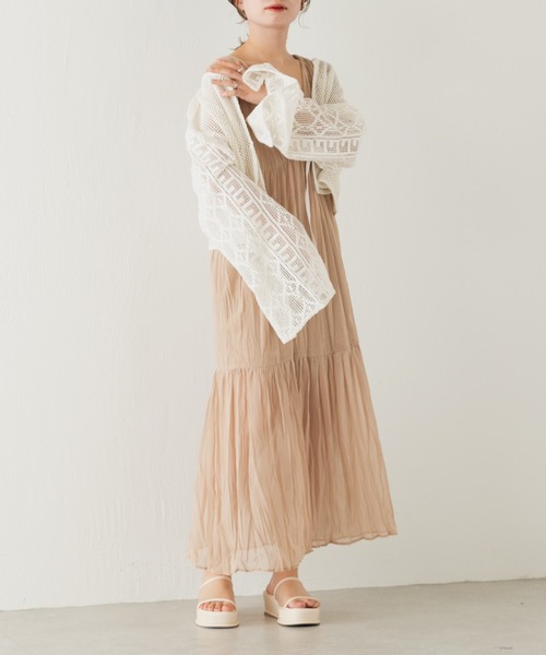 Kastane（カスタネ）の「【前後2way】メッシュパッチワーク2WAYカーディガン（カーディガン/ボレロ・レディース・ホワイト/グリーン・FREE）」の6枚目の写真