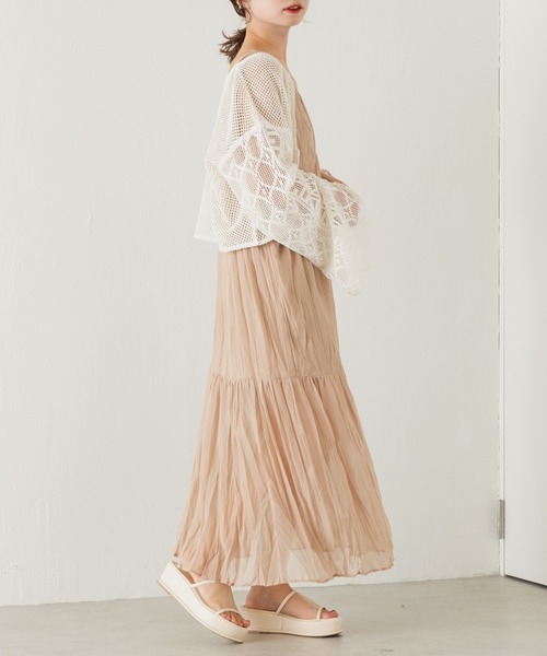 Kastane（カスタネ）の「【前後2way】メッシュパッチワーク2WAYカーディガン（カーディガン/ボレロ・レディース・ホワイト/グリーン・FREE）」の7枚目の写真