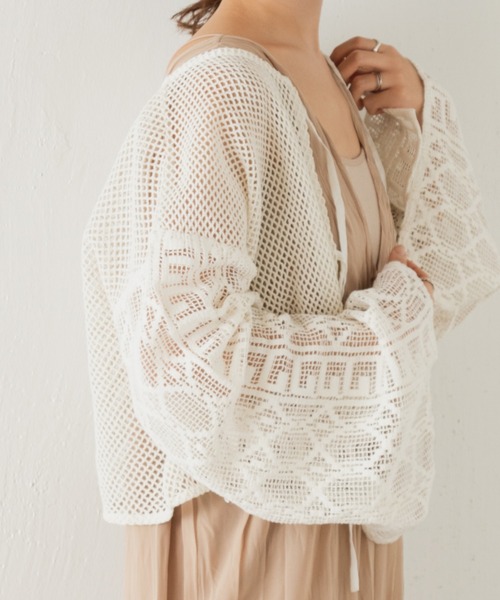 Kastane（カスタネ）の「【前後2way】メッシュパッチワーク2WAYカーディガン（カーディガン/ボレロ・レディース・ホワイト/グリーン・FREE）」の20枚目の写真