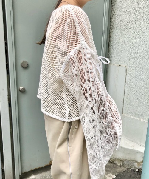 Kastane（カスタネ）の「【前後2way】メッシュパッチワーク2WAYカーディガン（カーディガン/ボレロ・レディース・ホワイト/グリーン・FREE）」の21枚目の写真