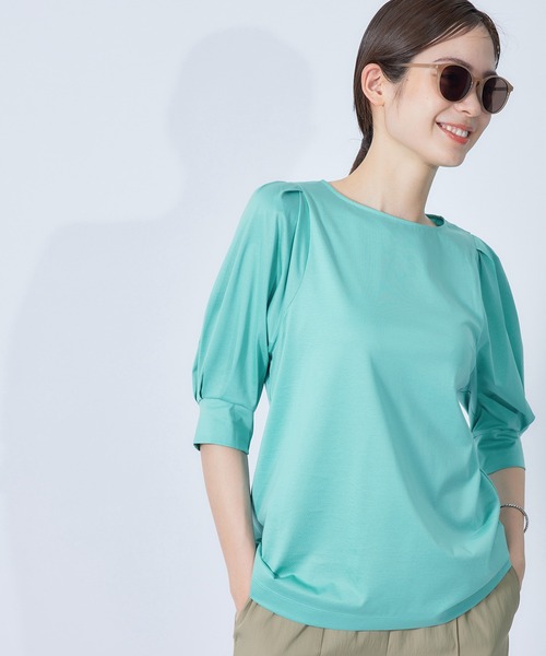 ROPE'（ロペ）の「クリア天竺タックスリーブカットソー（Tシャツ/カットソー・レディース・ホワイト/ブラック/ブラウン/オレンジ/ターコイズブルー・38）」の4枚目の写真