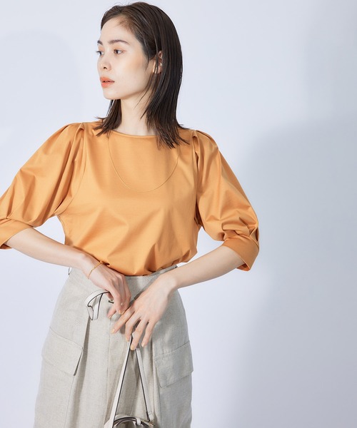 ROPE'（ロペ）の「クリア天竺タックスリーブカットソー（Tシャツ/カットソー・レディース・ホワイト/ブラック/ブラウン/オレンジ/ターコイズブルー・38）」の5枚目の写真