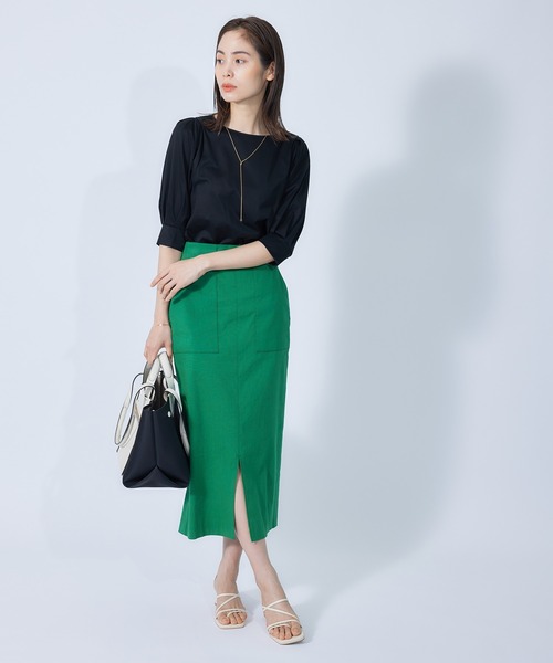 ROPE'（ロペ）の「クリア天竺タックスリーブカットソー（Tシャツ/カットソー・レディース・ホワイト/ブラック/ブラウン/オレンジ/ターコイズブルー・38）」の6枚目の写真