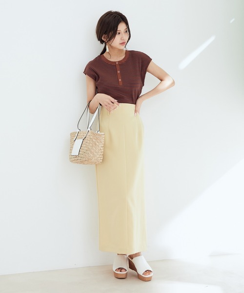 【WEB限定】前後２WAYスナップ釦付きフレンチスリーブボーダープルオーバー