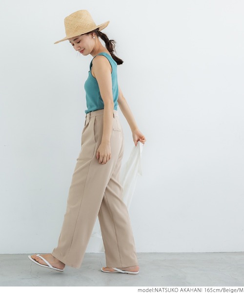 coca(coca)(コカ)の「タックセンタープレスワイドパンツ(スラックス・レディース・ベージュ/パープル・S/M/L)」の7枚目の写真