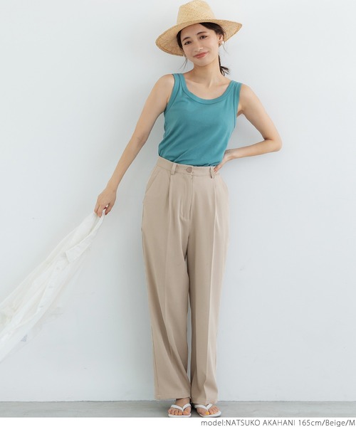 coca(coca)(コカ)の「タックセンタープレスワイドパンツ(スラックス・レディース・ベージュ/パープル・S/M/L)」の5枚目の写真