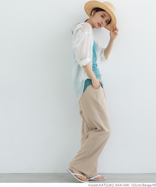 coca(coca)(コカ)の「タックセンタープレスワイドパンツ(スラックス・レディース・ベージュ/パープル・S/M/L)」の3枚目の写真