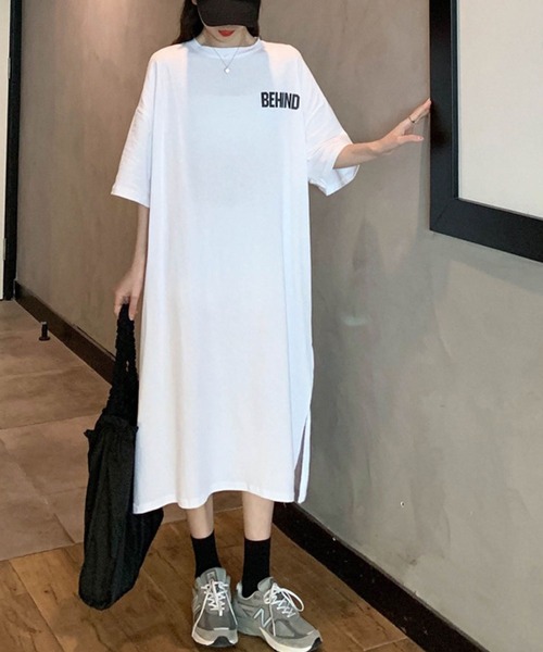 meJane（ミージェーン）の「レタリングバックロゴ Tシャツワンピース（ワンピース・レディース・ホワイト/ブラック/グレー/チャコールグレー・FREE）」の7枚目の写真