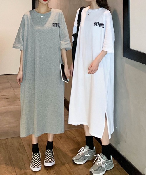 meJane（ミージェーン）の「レタリングバックロゴ Tシャツワンピース（ワンピース・レディース・ホワイト/ブラック/グレー/チャコールグレー・FREE）」の16枚目の写真