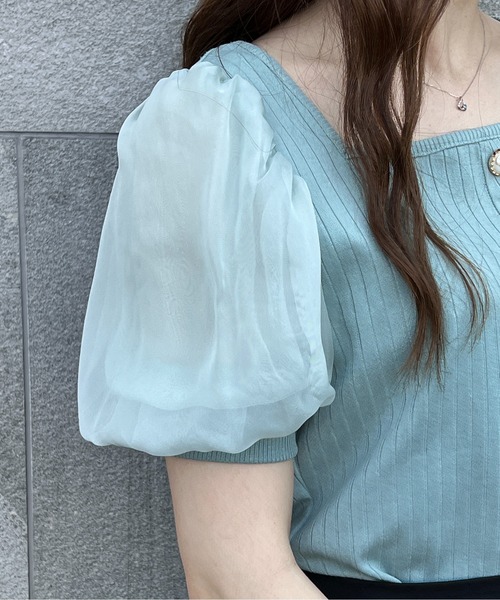 TORTE(トルテ)の「袖チュール前ボタンテレコトップス(Tシャツ/カットソー・レディース・ホワイト/ブラック/ライトグリーン/ライトピンク・FREE)」の17枚目の写真