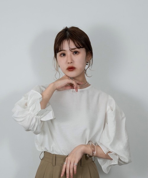 Amiur（エミレ）の「balloon puff sleeve tops（その他トップス・レディース・ホワイト/ブラック・FREE）」の3枚目の写真
