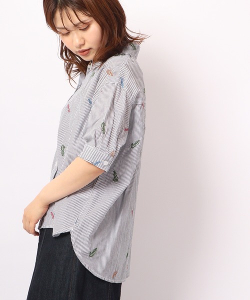Quelle Chance（ケルシャンス）の「Quelle chance ロゴ刺繍5分袖シャツ（シャツ/ブラウス・レディース・ホワイト/ネイビー/サックスブルー・M/L）」の9枚目の写真