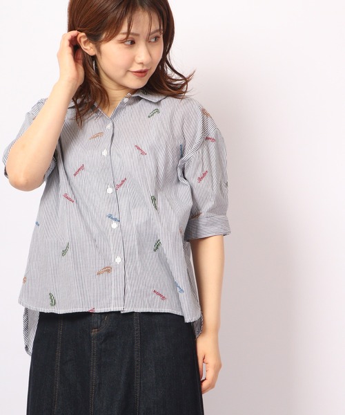 Quelle Chance（ケルシャンス）の「Quelle chance ロゴ刺繍5分袖シャツ（シャツ/ブラウス・レディース・ホワイト/ネイビー/サックスブルー・M/L）」の8枚目の写真