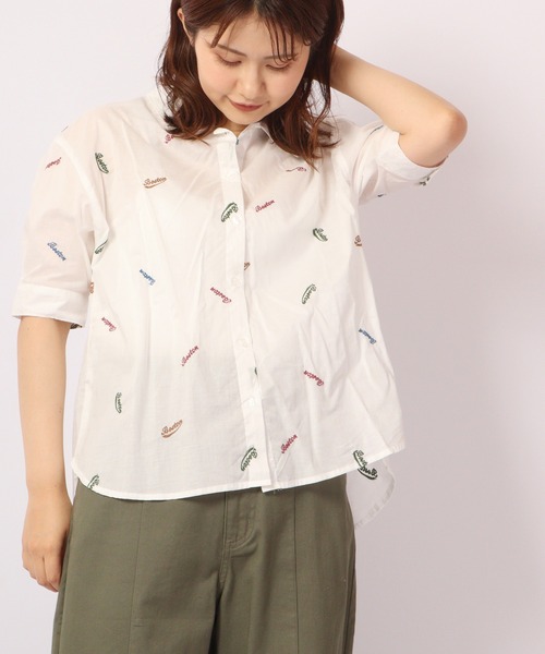Quelle Chance（ケルシャンス）の「Quelle chance ロゴ刺繍5分袖シャツ（シャツ/ブラウス・レディース・ホワイト/ネイビー/サックスブルー・M/L）」の4枚目の写真