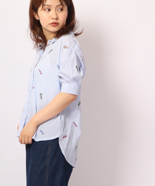 Quelle Chance（ケルシャンス）の「Quelle chance ロゴ刺繍5分袖シャツ（シャツ/ブラウス・レディース・ホワイト/ネイビー/サックスブルー・M/L）」の13枚目の写真