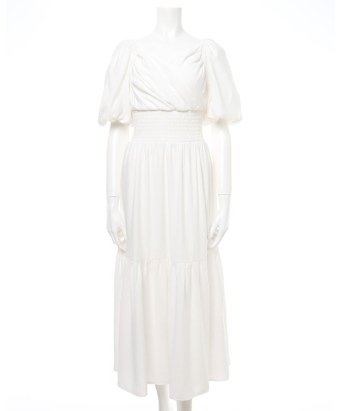 INGNI（イング）の「カシュクールティアードパフスリーブ／ワンピース（ワンピース・レディース・ブラック/グレー/オフホワイト・M）」の4枚目の写真