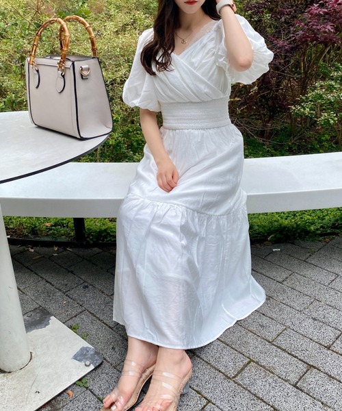 INGNI（イング）の「カシュクールティアードパフスリーブ／ワンピース（ワンピース・レディース・ブラック/グレー/オフホワイト・M）」の8枚目の写真