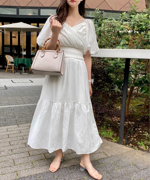 INGNI（イング）の「カシュクールティアードパフスリーブ／ワンピース（ワンピース・レディース・ブラック/グレー/オフホワイト・M）」の10枚目の写真