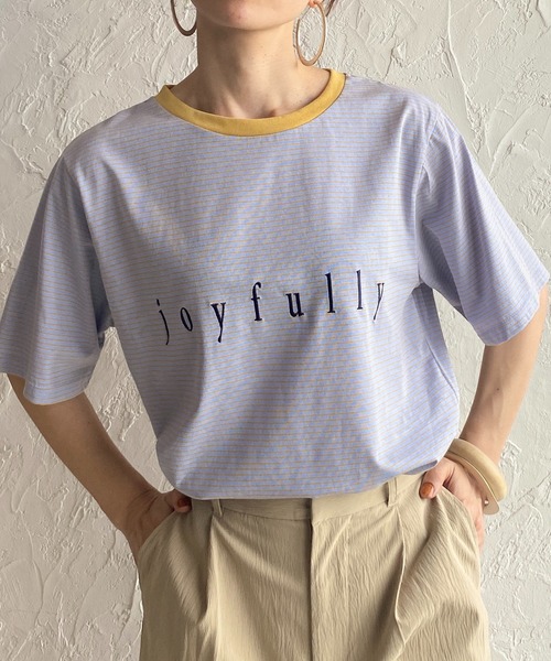 She's Closet(シーズクローゼット)の「メッセージロゴ刺繍配色リンガーマルチボーダー半袖Tシャツ(Tシャツ/カットソー・レディース・ホワイト/ピンク/ブルー・FREE)」の2枚目の写真