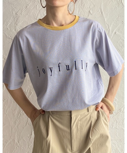 She's Closet(シーズクローゼット)の「メッセージロゴ刺繍配色リンガーマルチボーダー半袖Tシャツ(Tシャツ/カットソー・レディース・ホワイト/ピンク/ブルー・FREE)」の10枚目の写真