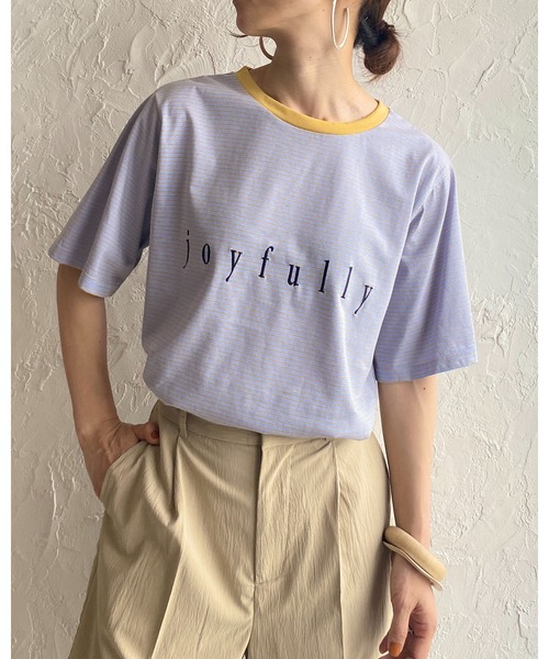 She's Closet(シーズクローゼット)の「メッセージロゴ刺繍配色リンガーマルチボーダー半袖Tシャツ(Tシャツ/カットソー・レディース・ホワイト/ピンク/ブルー・FREE)」の9枚目の写真