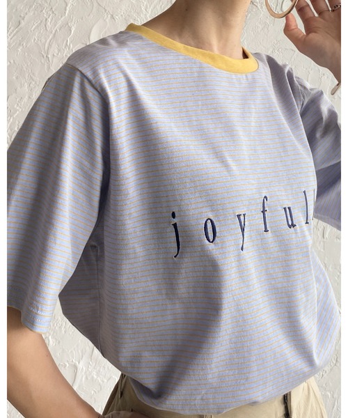 She's Closet(シーズクローゼット)の「メッセージロゴ刺繍配色リンガーマルチボーダー半袖Tシャツ(Tシャツ/カットソー・レディース・ホワイト/ピンク/ブルー・FREE)」の7枚目の写真