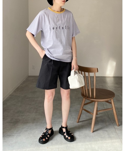 She's Closet(シーズクローゼット)の「メッセージロゴ刺繍配色リンガーマルチボーダー半袖Tシャツ(Tシャツ/カットソー・レディース・ホワイト/ピンク/ブルー・FREE)」の5枚目の写真