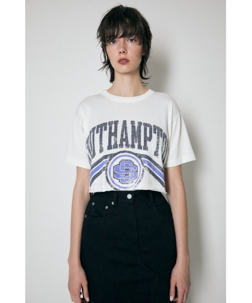 MOUSSY(マウジー)の「SOUTHAMPTON CROP Tシャツ(Tシャツ/カットソー・レディース・ブラック/オフホワイト/ブルー・FREE)」の1枚目の写真